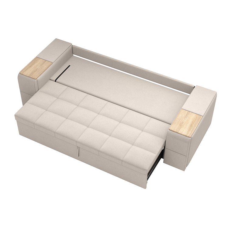 Джеффри / Диван - кровать 3-х местный велюр parma 6 бежевый/дуб сонома/пленка ПВХ дуб сонома светлый